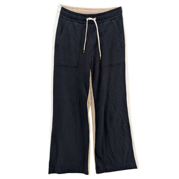 ME+EM Wide Leg Sweatpants Womens Black Beige White Colorblock Drawstring Size 6 - Picture 1 of 9